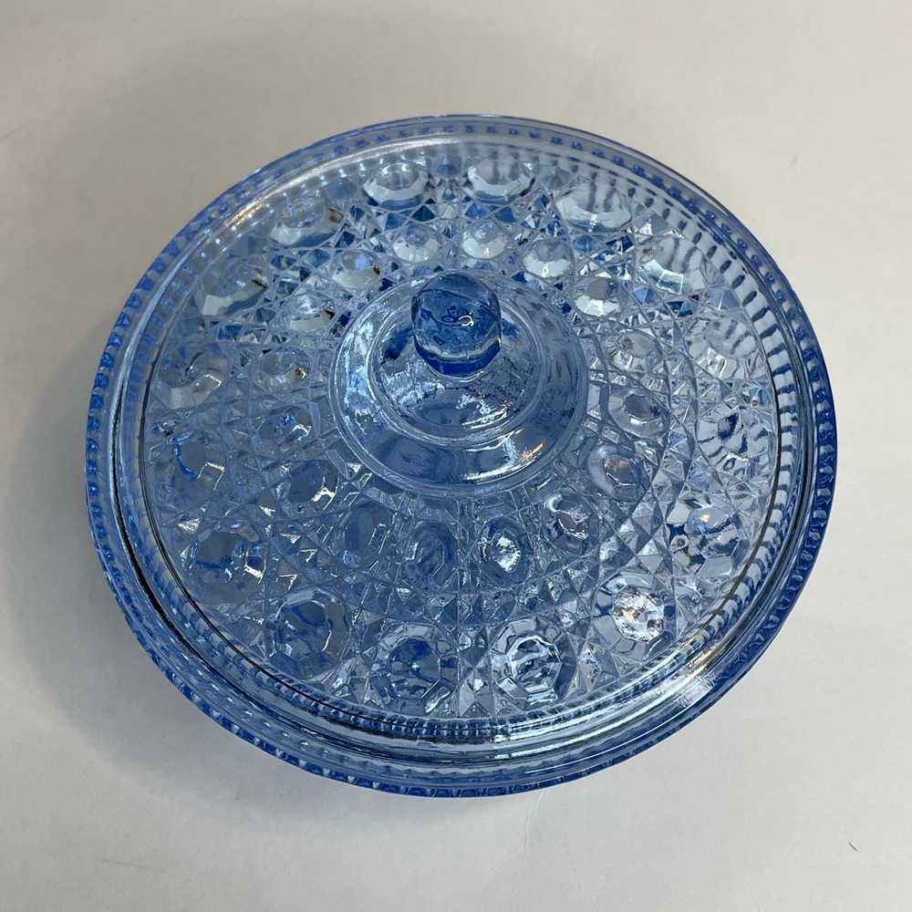 Vintage Indiana Blue Carnival Glass Iridescent Windsor Pattern Candy Dish W/Lid - Picture 2 of 6
